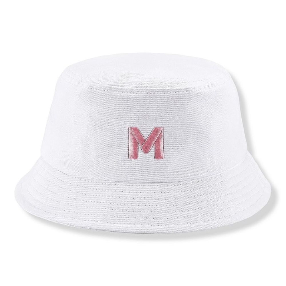 Cute White and Pink Bucket Hat with ‘M’ Monogram
